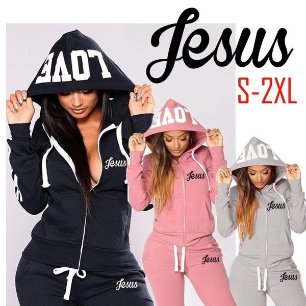 2024 Fashion Jesus Women's new Tracksuit Hoodies Sweatshirt and Sweatpants Casual Sports 2 Piece Set Sweatsuits