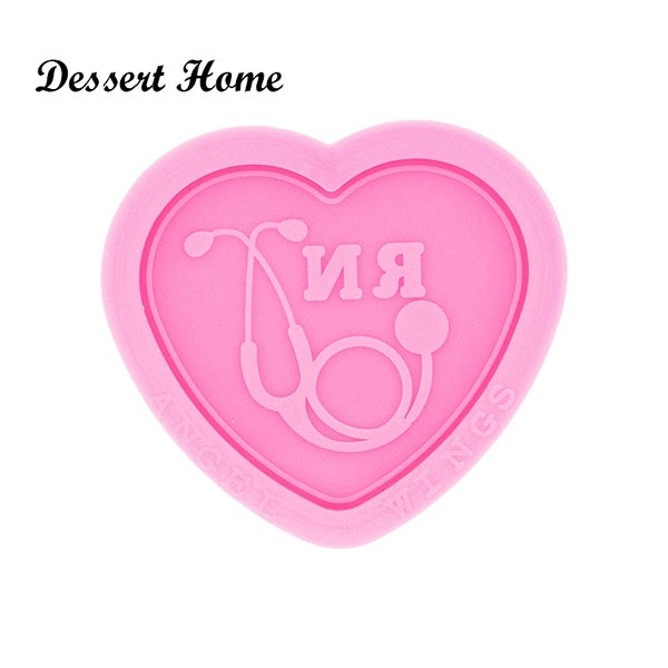 Shiny Glossy 1.58in Heart shape Doctor Stethoscope Badge Reel Epoxy Resin Silicone Mold DIY Fit To Use As A Popsocket for The Phone