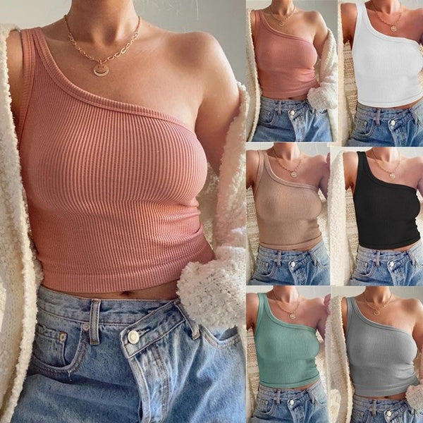Women's Summer Single Shoulder Wrap Bust Fashion Casual Tank Tops Cute Tank Tops for Ladies