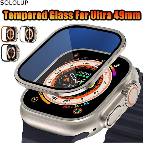 SOLOLUP Tempered Glass with Metal Frame Screen Protector for Apple Watch Ultra 49 mm