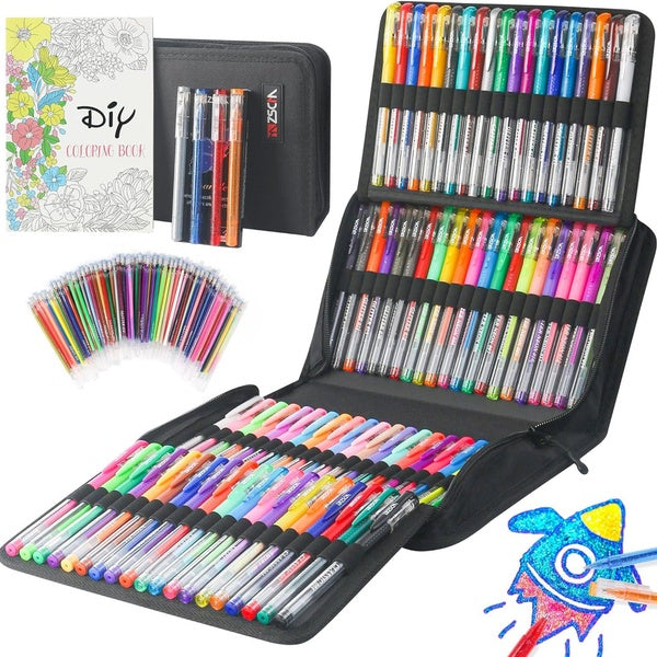 208 Pack Glitter Gel Pens Set, 100 Colors Pens Include 100 Glitter Pens, 4 Metallic Sparkle Pen With 100 Refills, Canvas Bag For Adults Coloring Book