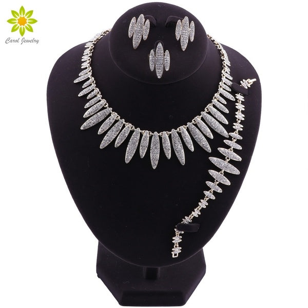 Dubai African Jewelry Set Nigerian Wedding Indian Bridal Necklace Earrings Sets Gold Plated Full Crystal Jewellery Set Costume