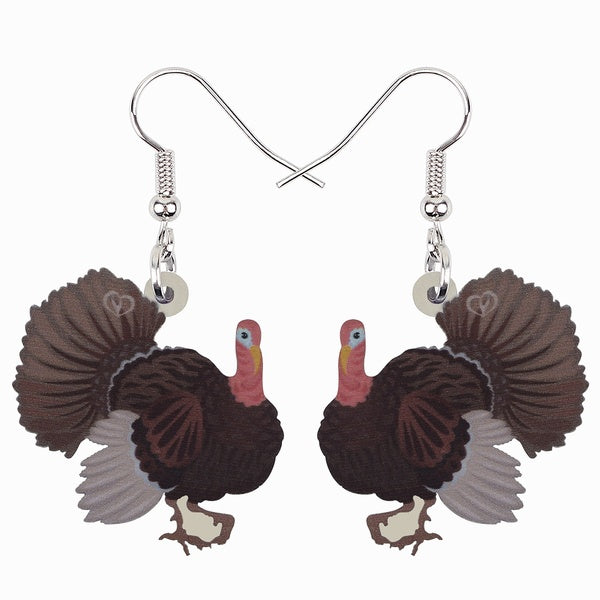 Thanksgiving Acrylic Cute Turkey Chicken Earrings Fashion Big Drop Dangle Animals Charms Gifts Jewelry For Women Girls Teens Party
