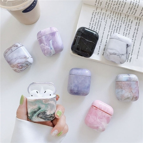 New Fashion Style Fresh Pink Purple Marble Design Case PC Shockproof Earphone Cover for Airpods Wireless Earbuds