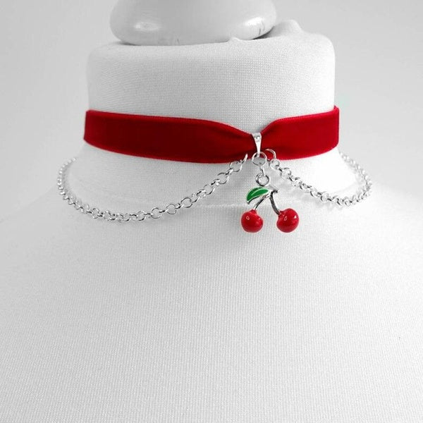 Red Velvet Choker Cherry Choker With Chains Fashion Jewelry Beautiful Delicacy Choker Novelty Women Girlfriend Gift 2021 New Cute Statement Choker Ch
