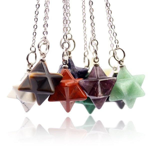 Naturel Améthystes Cristal Opale Noir Agates Pierre Merkaba Pendentif Pendule Reiki Guérison Point Charme Bijoux De Mode