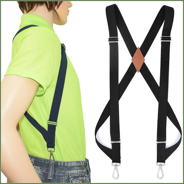 Side Clip Trucker Suspenders for Men Work 2.5cm Wide X-back with 2 Snap Hooks Adjustable Elastic Heavy Duty Trouser Braces Black