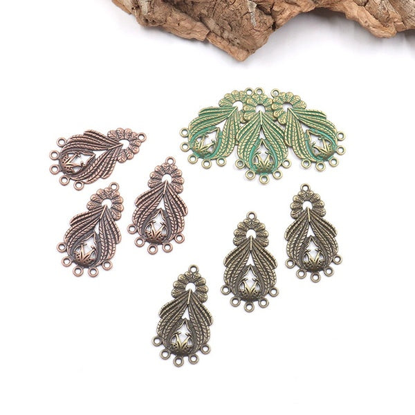 New 6pcs-bag 39*22mm Retro Zinc Alloy Water Drop Flowers Connector Charms for DIY Necklace Earrings Jewelry Accessories