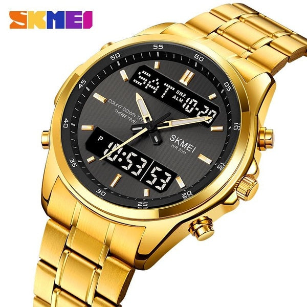 Marque de luxe SKMEI Original sport montre-bracelet pour hommes Quartz acier étanche double affichage mode montres numériques réveil lumineux