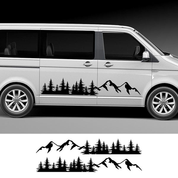 2PCS Auto Tree Mountain Decal Forest Car Door Side Stickers For Multivan TRANSPORTER T5 T6 Toyota Elfa Accessories