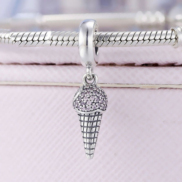 2021 nouveau 925 Sterling Silver Pave Ice Cream Cone Balancent Charme Perle Convient Européen DIY Bijoux Bracelets