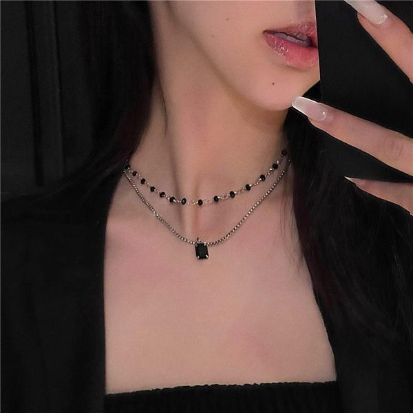 Fashion Women Choker Necklace Double Layer Beads Necklace Gift for Friend Silver Color Collar Jewelry