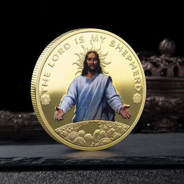 The Lord Is My Shepherd God Is with You Jesus Christ Metal Commemorative Coin Good Luck Wishes Decorations Badge Collectibles Great Gifts