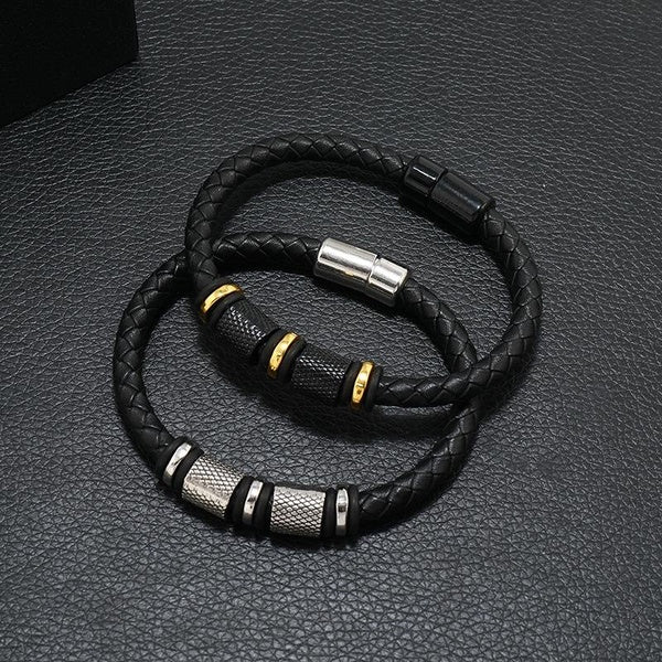 Bracelets pour hommes à la mode attirent le fermoir magnétique Bracelet en cuir véritable Homme Hiphop Rock Bracelet à main mâle Pulseira Hombre cade