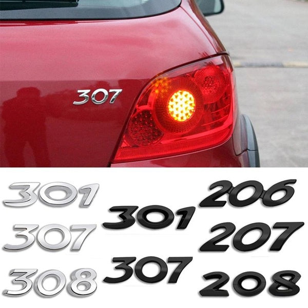 Voiture Coffre Arrière Noir Emblème Autocollant Extérieur pour Peugeot 307 308 206 207 208 301 408 508 Logo Badge Lettres Decal Accessoires