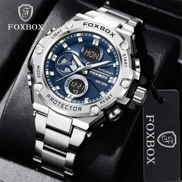 LIGE FOXBOX montre de sport montre numérique militaire pour hommes lueur nocturne étanche montre électronique lumineuse à double affichage pour homme