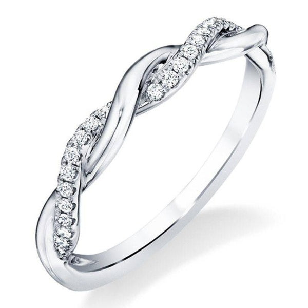 Twisted Silver Plated Inlay Diamond Thin Rings for Women Daily Casual Minimalist Accessories Matron Inn