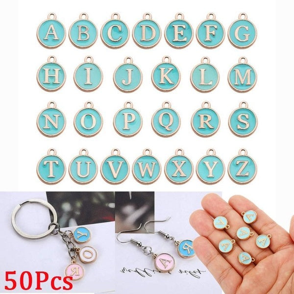 50Pcs A-Z Letters Double Sided Oil Dropping Pendant Charms for Jewelry Making Necklace Bracelet