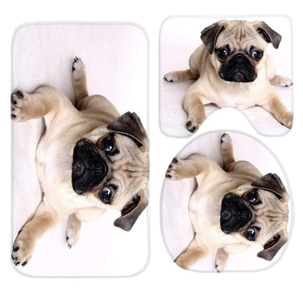 Tapis de bain Pug Dogs Set 3 pièces Tapis de salle de bain Set Tapis de salle de bain antidérapants Tapis Housse de toilette