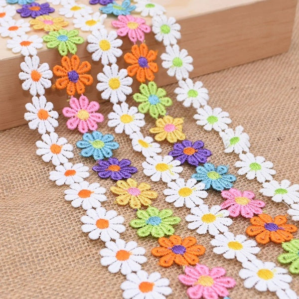 3Yards Daisy Flower Lace Trim Knitting Wedding Embroidered Handmade Patchwork Ribbon Sewing DIY Crafts 2.5CM