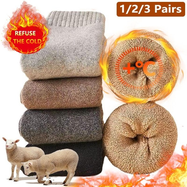 1-2-3 Pairs Winter Men's High Quality Super Thick Cotton Socks Solid Color Warm Comfortable Casual Business Socks Men's Thickened Wool Socks Autumn a