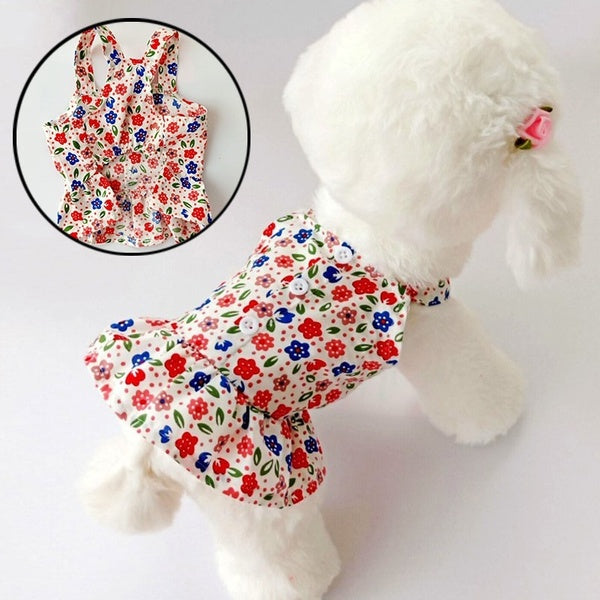 Summer Small Dog Puppy Flower Skirts Dress Floral Slip Dress Thin Skirt Sunscreen Chihuahua Bichon Poodle Costume Puppy Pet Dresses