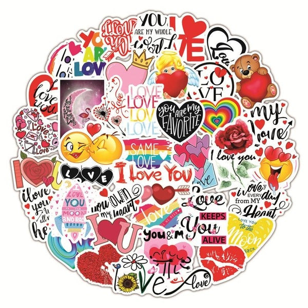 50Pc Skateboard Stickers Valentine's Day I LOVE YOU Stickers Cool Skateboard Extreme Sports Stickers Trolley Case Guitar Mug Notebook Trend Stickers