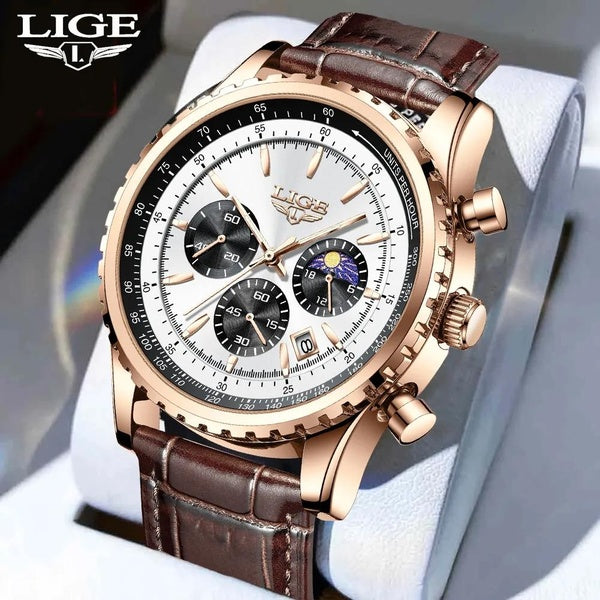 2023 LIGE hommes montre de luxe sport Quartz montre-bracelet chronographe montre pour hommes mode Auto calendrier Relogio Masculino hommes cadeau + b