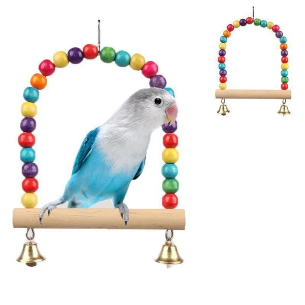 Pet Toy Bird Swing Toys Parrot Wooden Swing Stand Parrot Toy Bird Toy Pet Supplies (S:12x15cm- L:18*22cm)