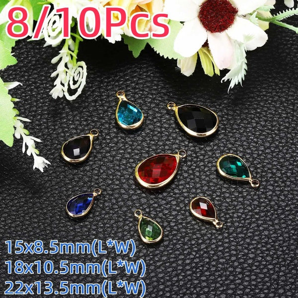 8-10Pcs Charm Pendants Drop Pendants Necklace Pendants Glass Crystal Glitter Drop Pendants Jewelry Making Pendant Craft DIY Necklace Bracelet Making