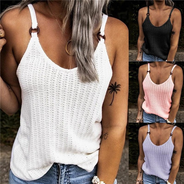 Womens Fashion Summer Clothes Casual Sleeveless Halter Top Solid Color Camisole Ladies Off Shoulder Shirts Loose Blouse Plus Size Cami Tank Tops