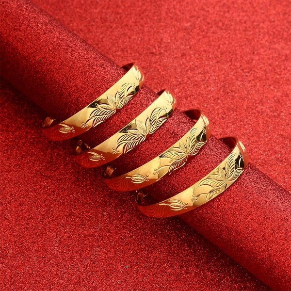 4Pcs Dubai India Flower Goldfish Bangles For Women African Bridal Bangles Bracelets Gold Wedding Bangles Jewellery Gifts