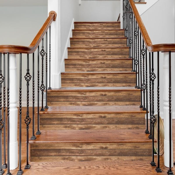 Self-Adhesive Stair Stickers, 14pcs Peel and Stick Vinyl Staircase Stickers Decals for Stair Steps Home Bathroom Floor Decoration, Wood