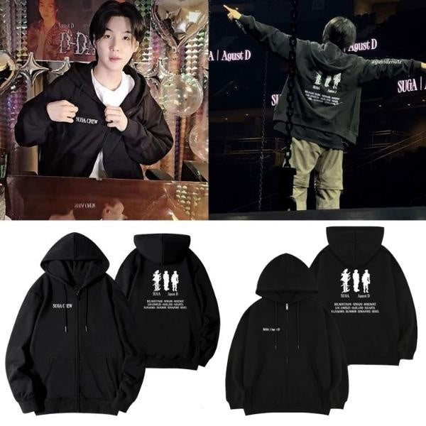 Kpop 防弾少年団 Bangtang Boys SUGA Agust D D-DAY SUGA Crew Concert the Same Clothing Cardigan Sweater Super Soft Fleece Hoodie Zip Coat Sweatshirt Hooded