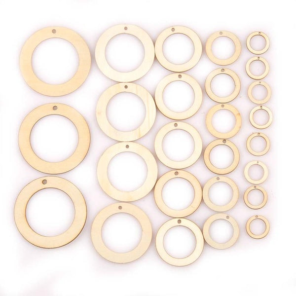 20-30-40-50-60mm Circle-ring Pendant Natural Wooden Decoration Ornaments Wood Slices DIY Crafts Scrapbookings Handmade MT2594