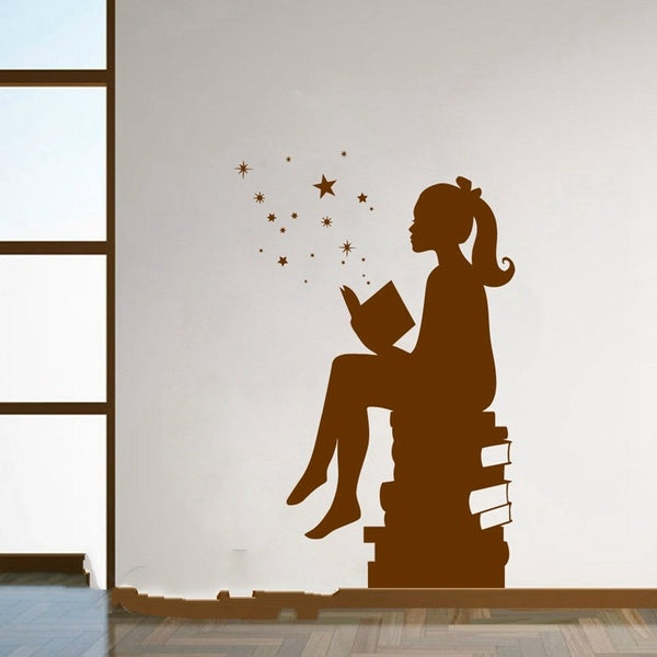 Girl Reading Books Magic Wall Art Decal Libraries Wall Decor Education Vinyl Sticker For Schools Classrooms Wall Art Decoration.