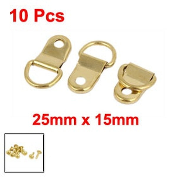 25mm Length D-Ring Picture Photo Frame Hanging Hangers Hooks 10PCS w Screws