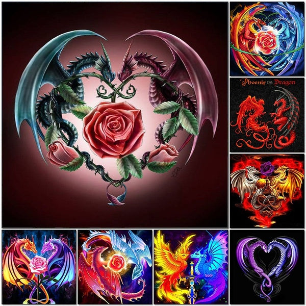 Dragon and Rose DIY 5D Diamond Painting Full Drill with Number Kits Home and Kitchen Fashion Crystal Rhinestone Cross Stitch Embroidery Paintings Can