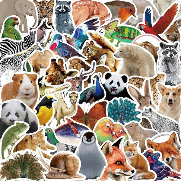 10-50Pcs Mixed Jungle Zoo Wild Animal Stickers Animal Portrait Graffiti Stickers for DIY Luggage Laptop Skateboard Motorcycle BicycleSticker