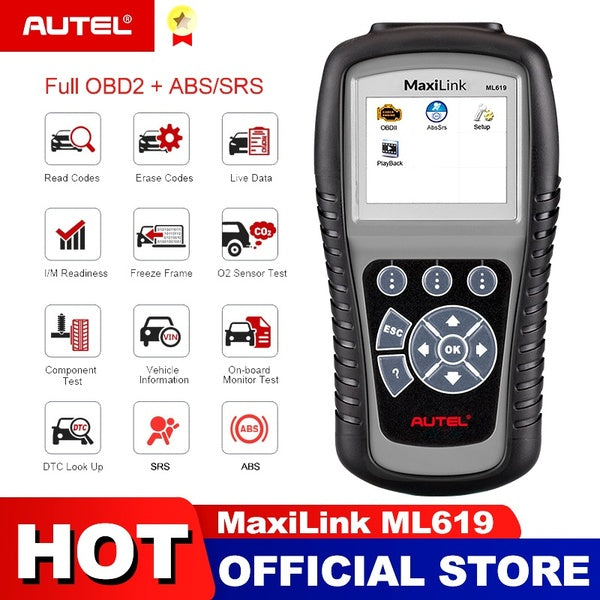 Autel Maxilink ML619 OBD2 Scanner ABS SRS CAN OBDII OBD 2 Code Reader Car Auto Diagnostic Tool PK AL619 Free Update Lifetime