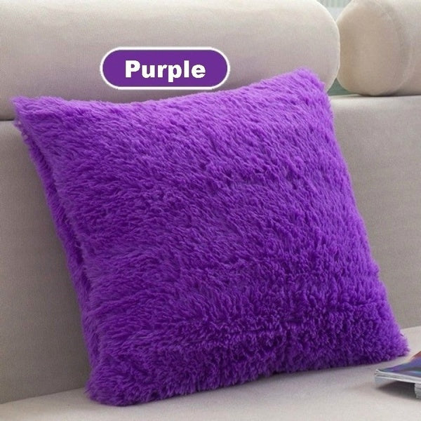 Stylish Plush Double Surface Pure Color Throw Pillow Case Sofa Waist Throw Cushion Cover Home Decor (Color: purple, Orange, Wine Red, Yellow Size: 43