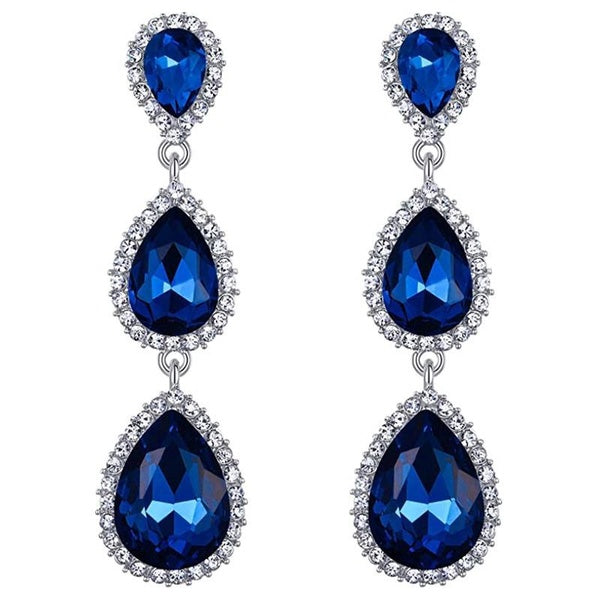 1 paire de boucles d'oreilles de mariage de mariée en argent sterling 925 larme bleu saphir boucles d'oreilles pendantes pour femmes boucles d'oreill
