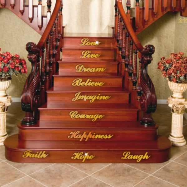 Removable Acrylic Stair Stickers Mirror Stair Decals Word Staircase Floor Decals Wall Stickers Home Decor