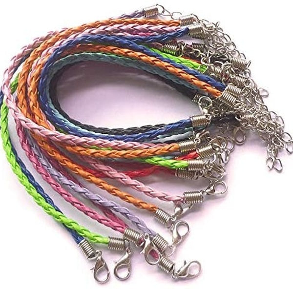 5PCS Mixed Color Leather Lace Plaited Bracelet Cords DIY Jewelry Making Handicrafts Braided Ropes with Lobster Clasps Extended Chain for Wrist Charms