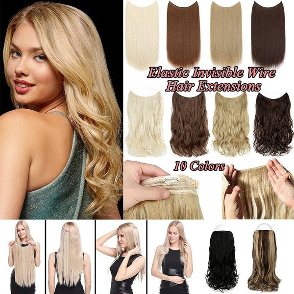 1PC 20"-22" Bouclés-Raides Secret Fil Clip Extensions de Cheveux Clips Dans Les Extensions De Cheveux Pour Dames Quotidien-Them Party Noir Brun Blond