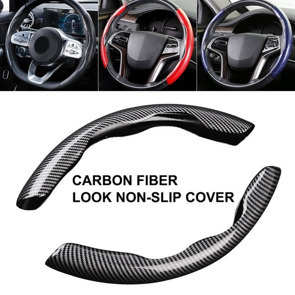 New 2 Halves Car Steering Wheel Cover 38cm 15Inch Carbon Black Fiber Silicone Steering Wheel Booster Cover Anti-slip Accessories