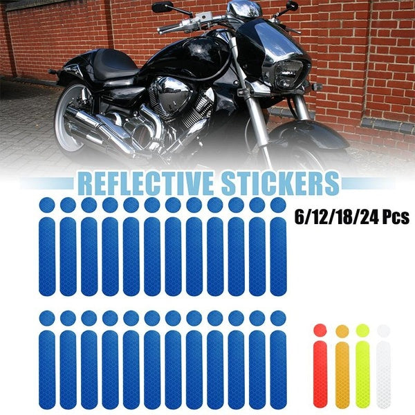 6-12-18-24pcs Universal Reflective Safety Stickers for Helmet Adhesive Tape Reflector for Bicycle Motorcycle Vehicles Racing Helmets Blue-Red-Yellow-