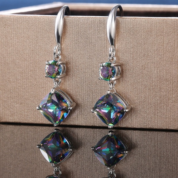 Charming Topaz Dangle Earring Silver Plated Hook Earring for Women Bridal Wedding Fine Jewelry Princess Daily Casual Accessories