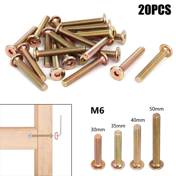 20pcs Flat Hex Socket Head Hexagon Furniture Bolts Connector Fastener M6x30mm-M6x35mm-M6x40mm-M6x50mm