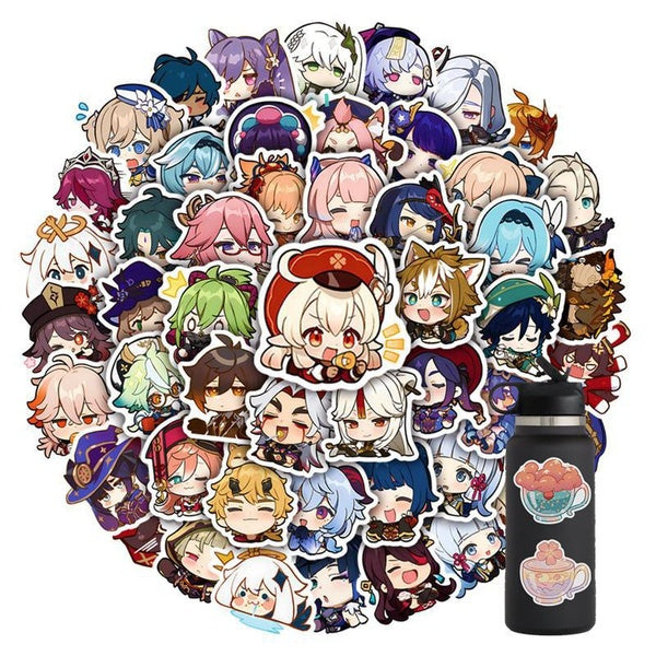 15-25-50PCS Cartoon Project Sticker Genshin Impact Vinyl Stickers Water Bottle Laptop Mobile Phone Skateboard Kids Adult Stickers